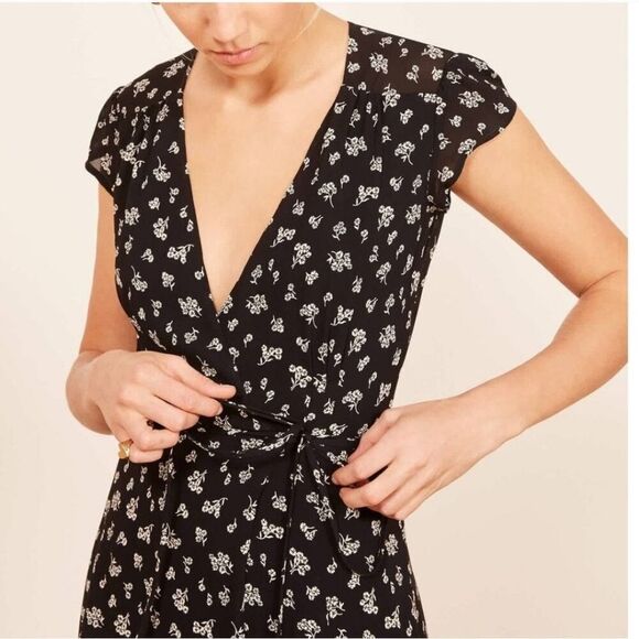 Reformation Carina Wrapping Midi Dress Black And White Size Small - Picture 11 of 13